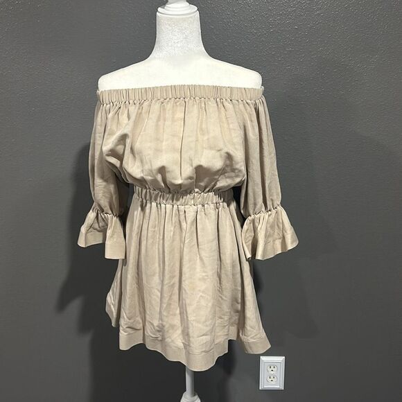 L’atiste by Amy Off Shoulder Taupe Boho Dress M - Picture 2 of 7